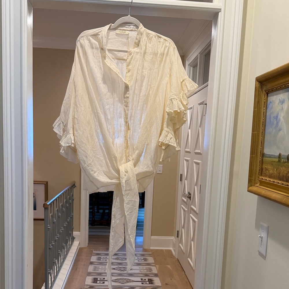 Mes Demoiselles Cream Ruffled Tie-Front Blouse